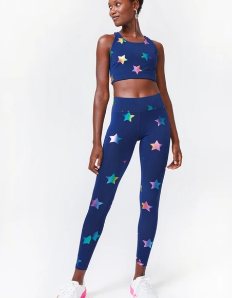 Terez Navy Rainbow Star Foil UpLift Leggings - Picture 1 of 10